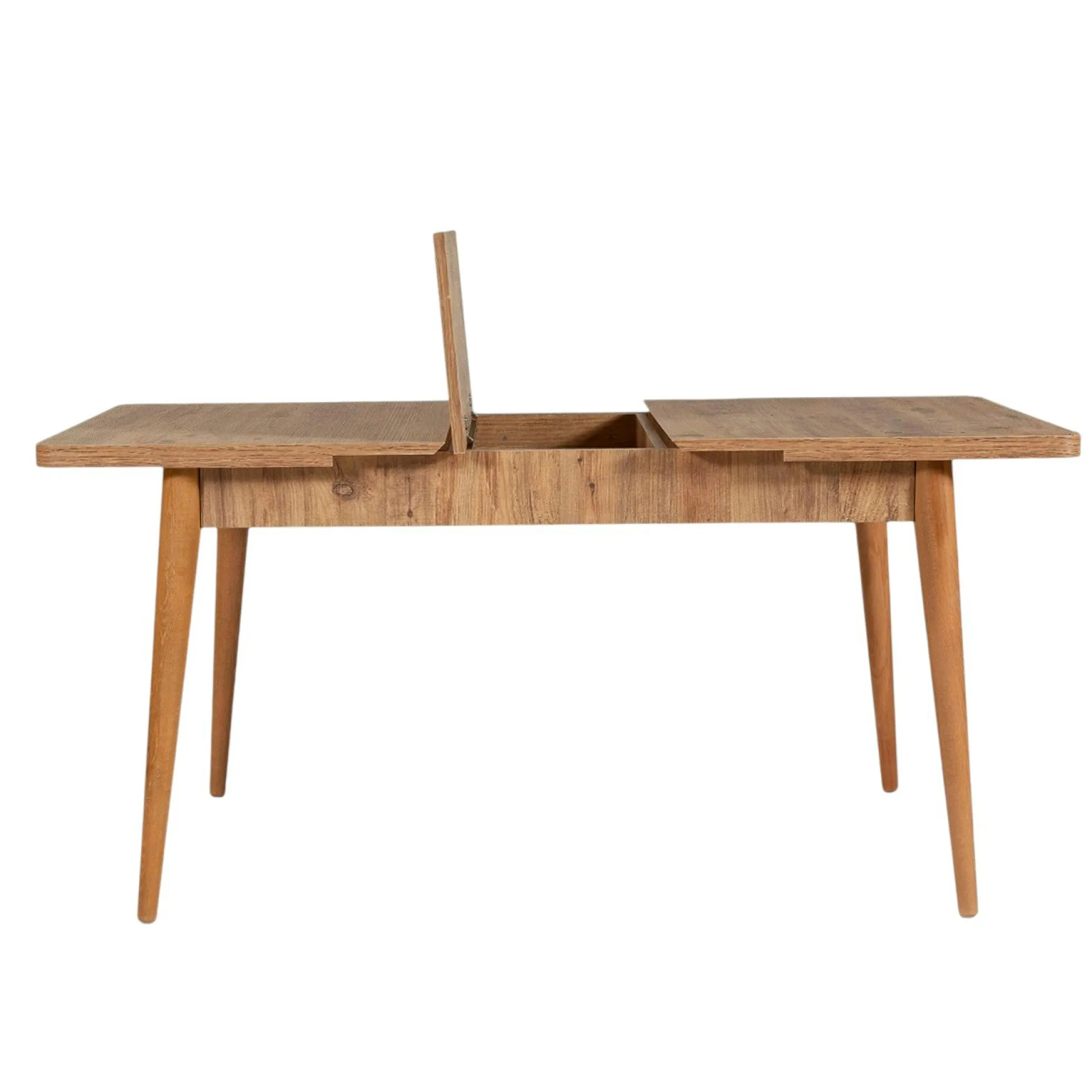 Table extensible effet pin, rangement intégré 130-165 cm ORINA