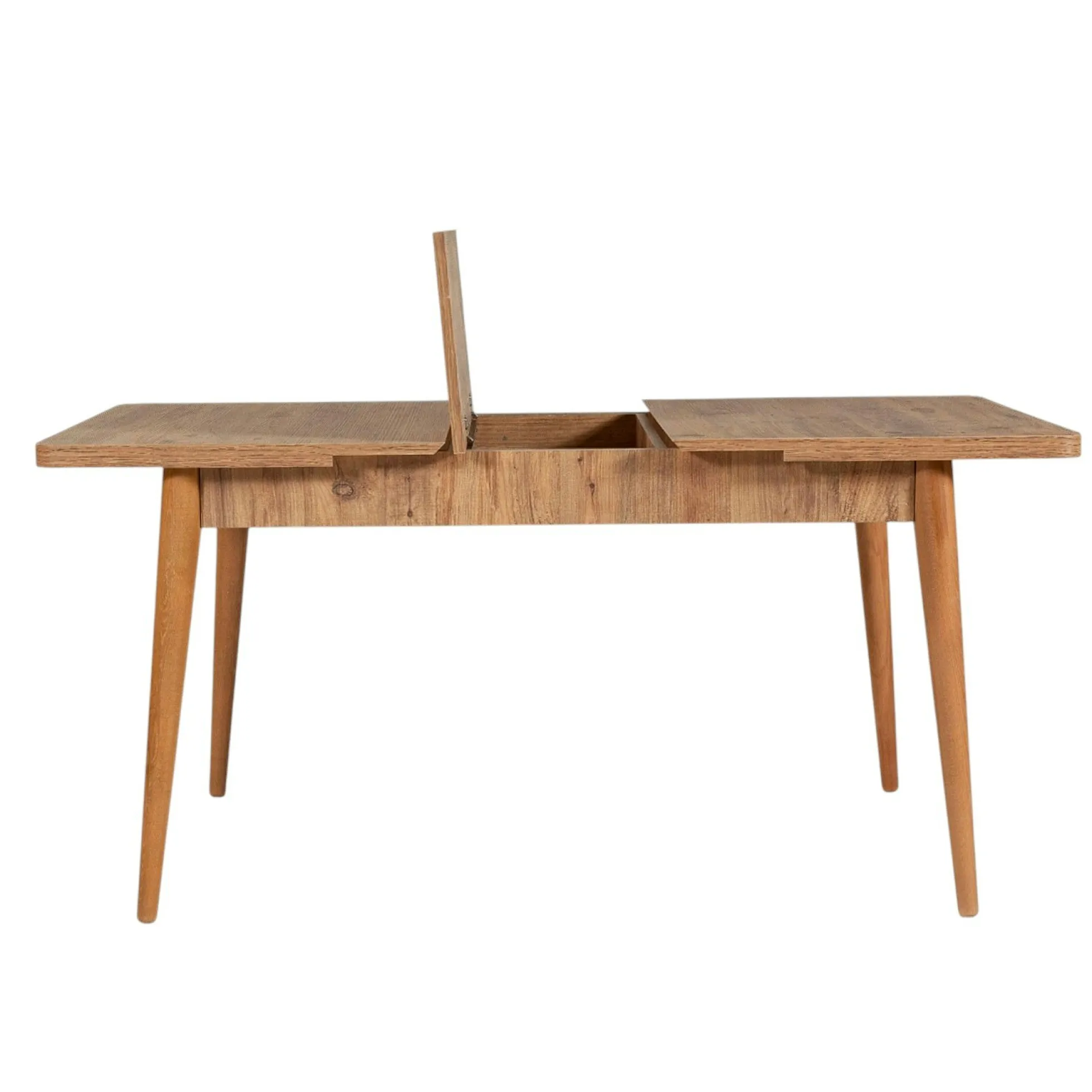 Table extensible effet pin, rangement intégré 130-165 cm ORINA