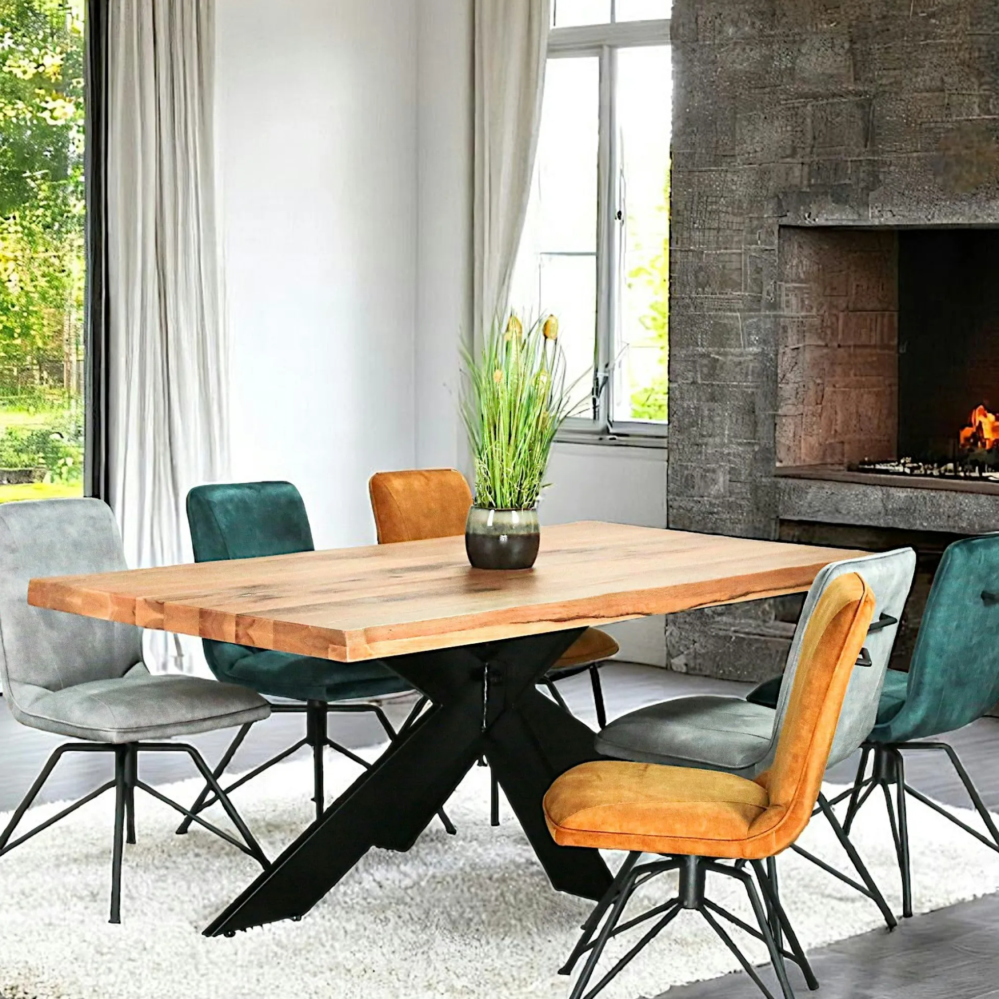 Table extensible en chêne huilé avec bords naturels 200 cm PALERME