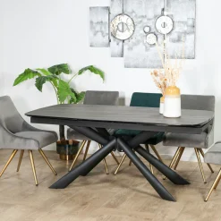 Table extensible en céramique noire marbrée oblongue 180-280 cm LOMBARDIE