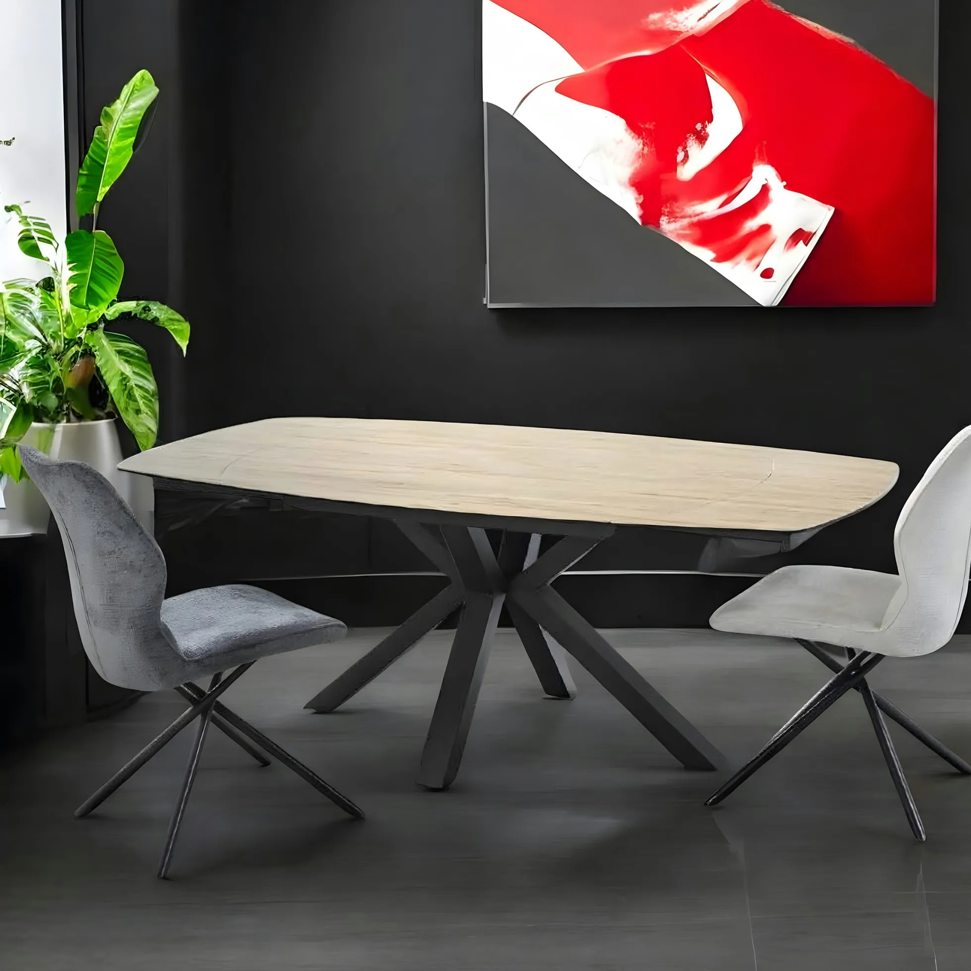 Table extensible en céramique forme ovale effet bois 140-200 cm LOMBARDIE