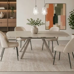 Table extensible en verre taupe 140-210 cm ALBA