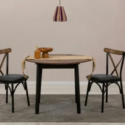 Table extensible ronde effet noyer pieds noirs Ø100-131 cm ARDEN
