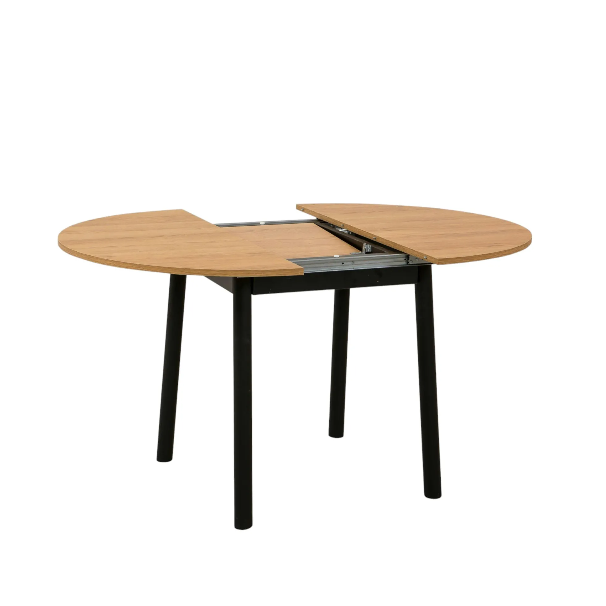 Table extensible ronde effet chêne pieds noirs Ø100-131 cm ARDEN