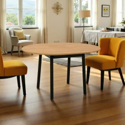 Table extensible ronde effet chêne pieds noirs Ø100-131 cm ARDEN