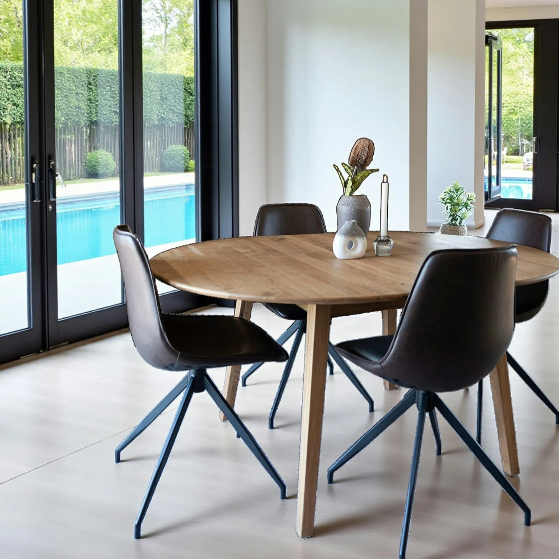 Table extensible ronde en bois clair 118-158 cm SAVONE
