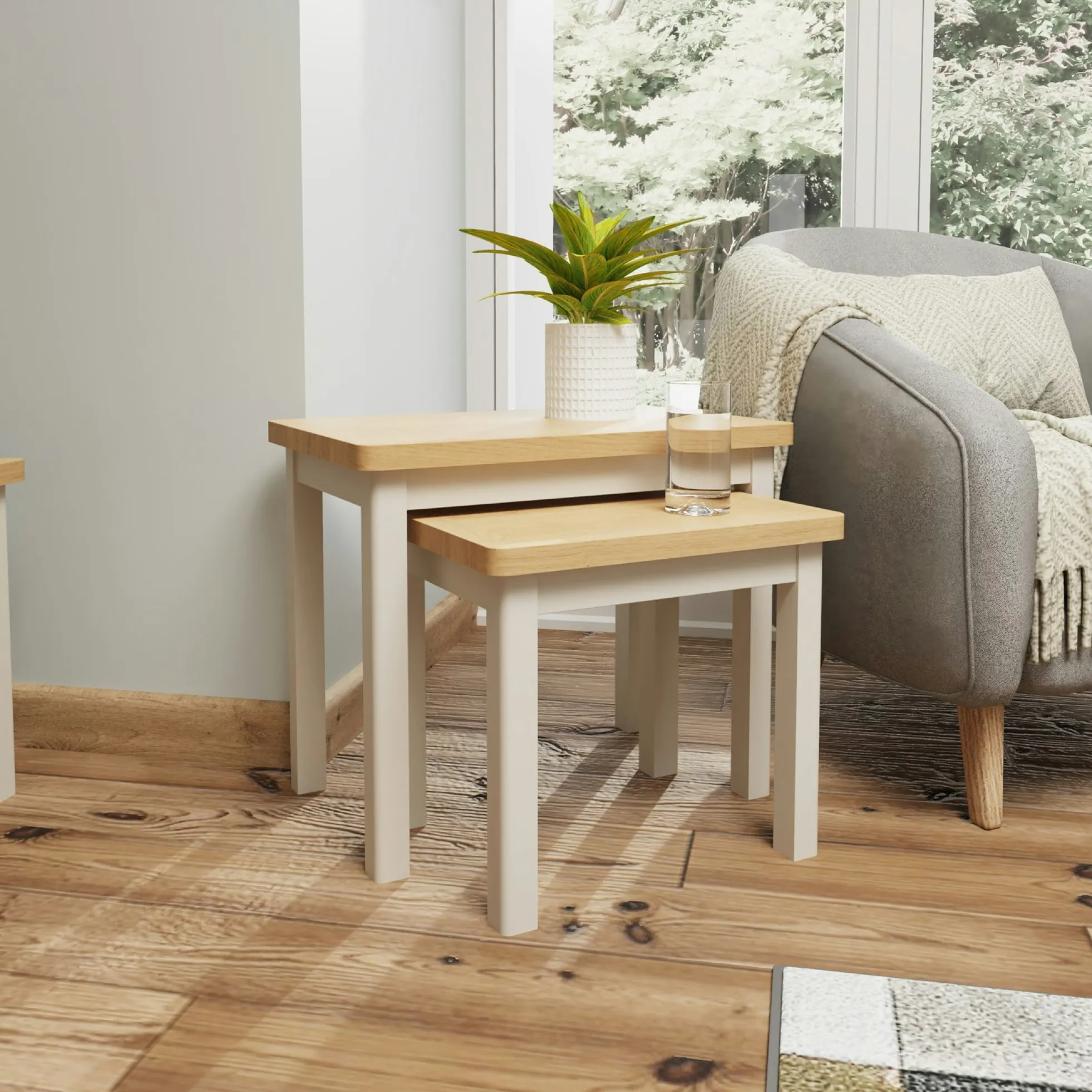 Table gigogne en bois finition gris clair (lot de 2) BATH