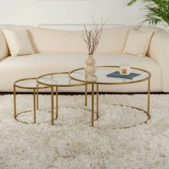 Table gigogne en verre - cadre doré (lot de 3) ⌀80 cm TULUM