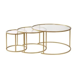 Table gigogne en verre - cadre doré (lot de 3) ⌀80 cm TULUM