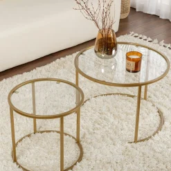 Table gigogne en verre - cadre doré (lot de 2) ⌀60 cm TULUM