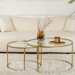 Table gigogne en verre - cadre doré (lot de 2) ⌀80 cm TULUM