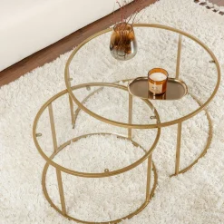 Table gigogne en verre - cadre doré (lot de 2) ⌀80 cm TULUM