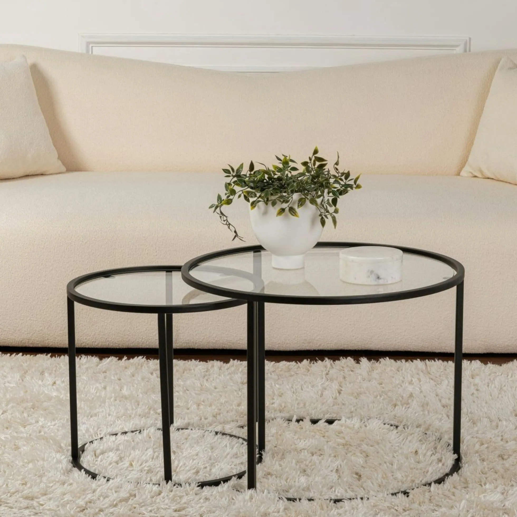 Table gigogne en verre - cadre noir (lot de 2) ⌀60 cm TULUM