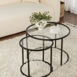 Table gigogne en verre - cadre noir (lot de 2) ⌀60 cm TULUM
