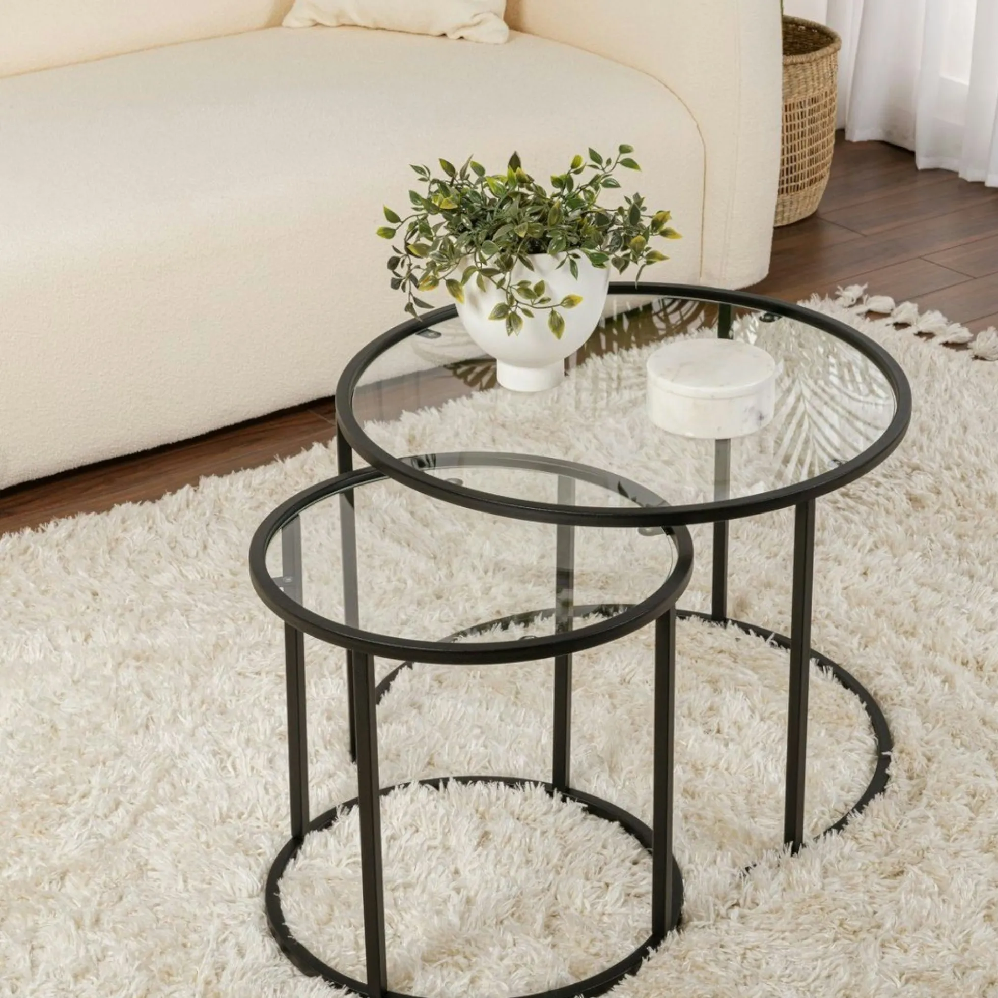 Table gigogne en verre - cadre noir (lot de 2) ⌀60 cm TULUM