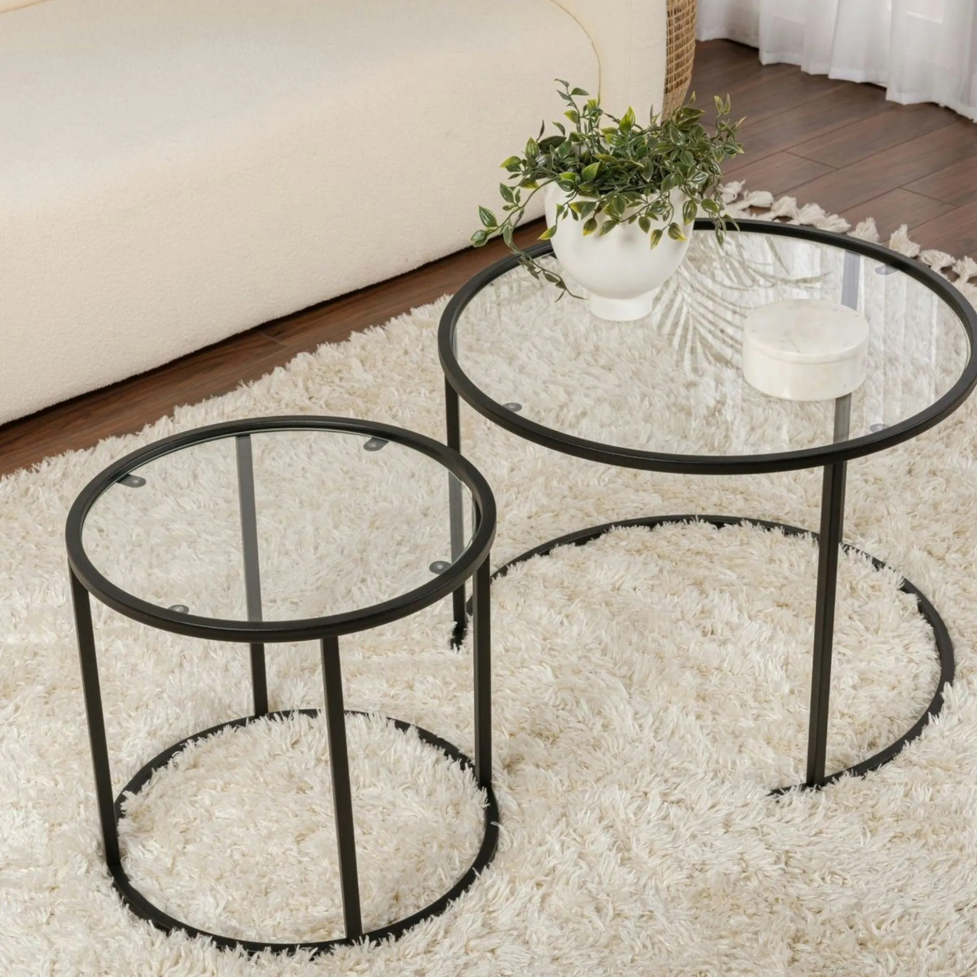 Table gigogne en verre - cadre noir (lot de 2) ⌀60 cm TULUM