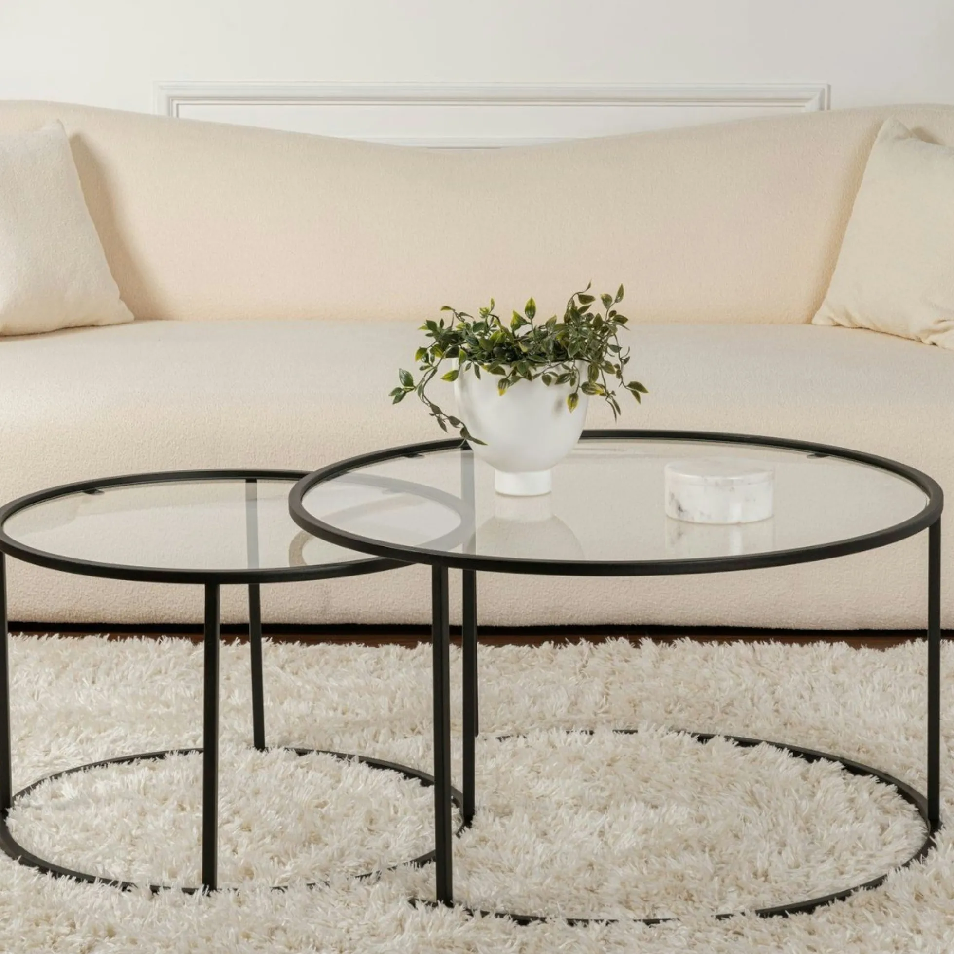 Table gigogne en verre - cadre noir (lot de 2) ⌀80 cm TULUM
