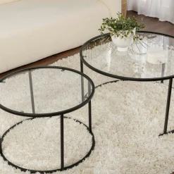Table gigogne en verre - cadre noir (lot de 2) ⌀80 cm TULUM