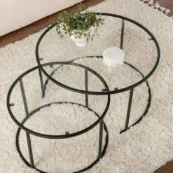 Table gigogne en verre - cadre noir (lot de 2) ⌀80 cm TULUM