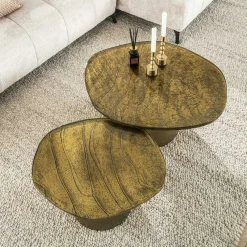 Table gigogne en verre – finition antique dorée (lot de 2) LAGUNA