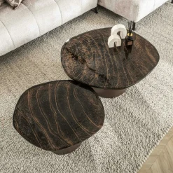Table gigogne en verre – finition cuivre antique (lot de 2) LAGUNA