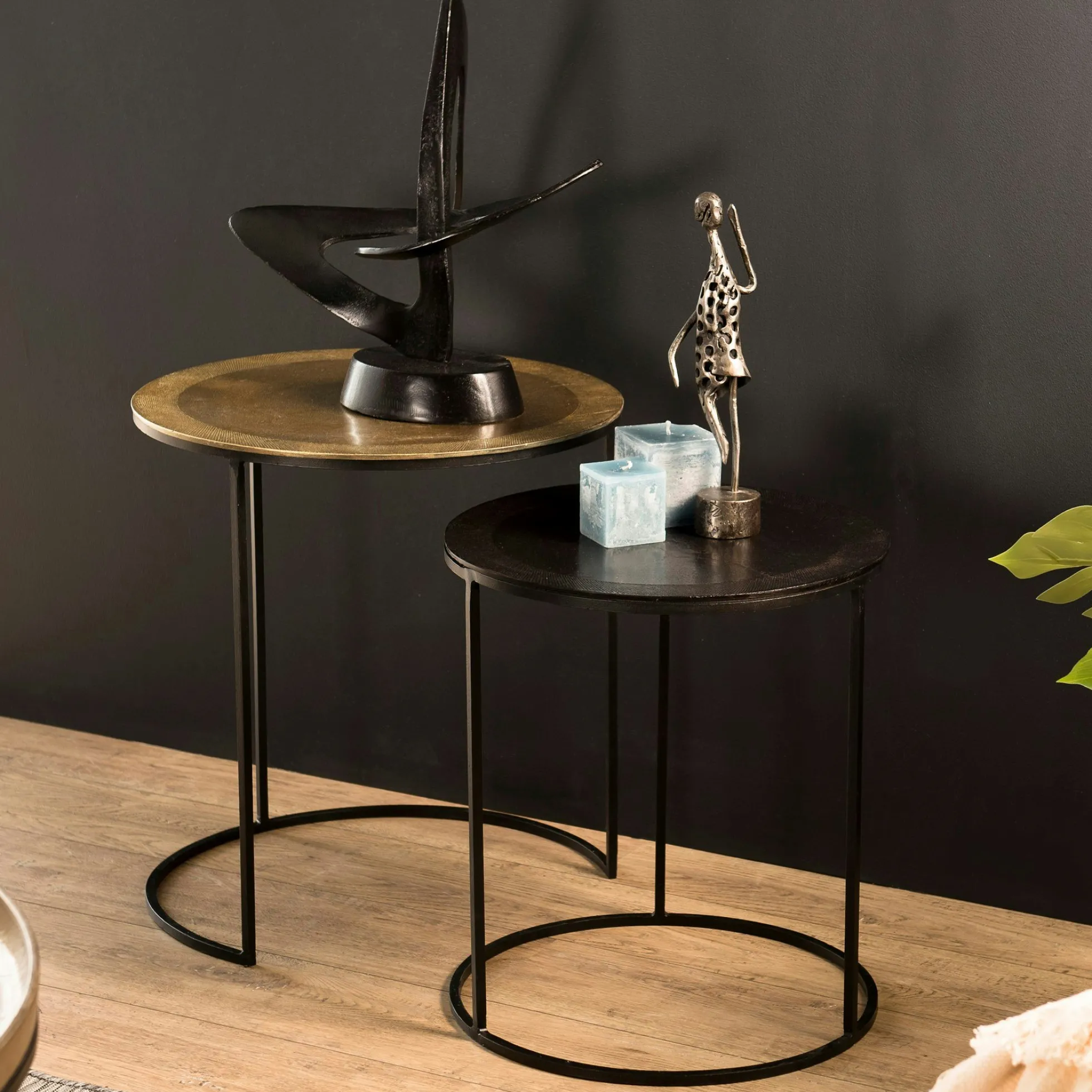 Table gigogne ronde noir et or (lot de 2) ZALA