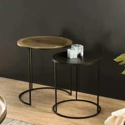 Table gigogne ronde noir et or (lot de 2) ZALA