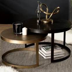 Table gigogne ronde noir et or ruban (lot de 2) ZALA
