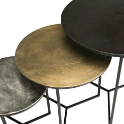 Table gigogne ronde noir or argent (lot de 3) ZALA