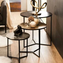 Table gigogne ronde noir or argent (lot de 3) ZALA