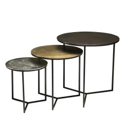 Table gigogne ronde noir or argent (lot de 3) ZALA
