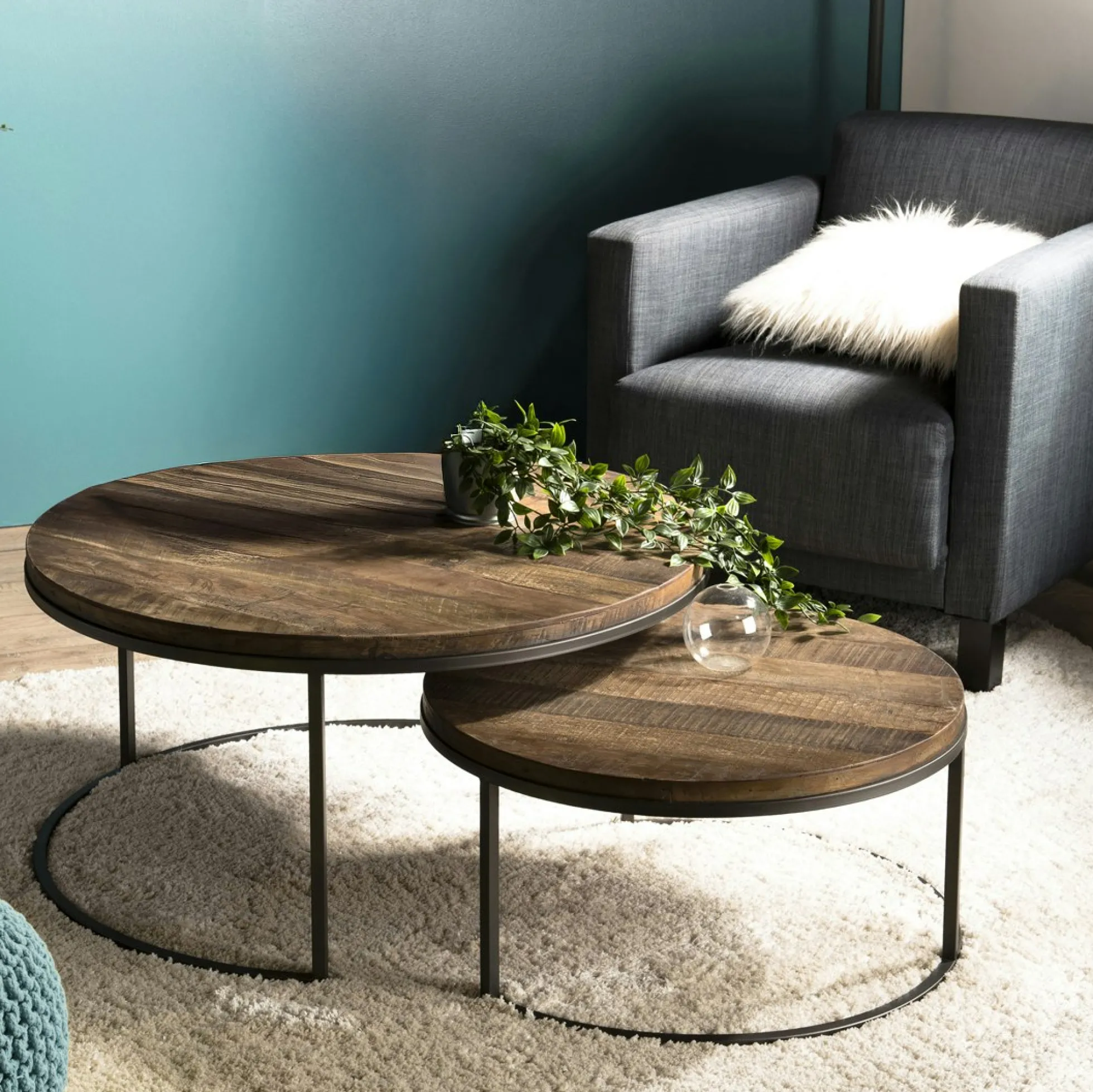 Table gigogne ronde teck recyclé (2 pièces) SWING
