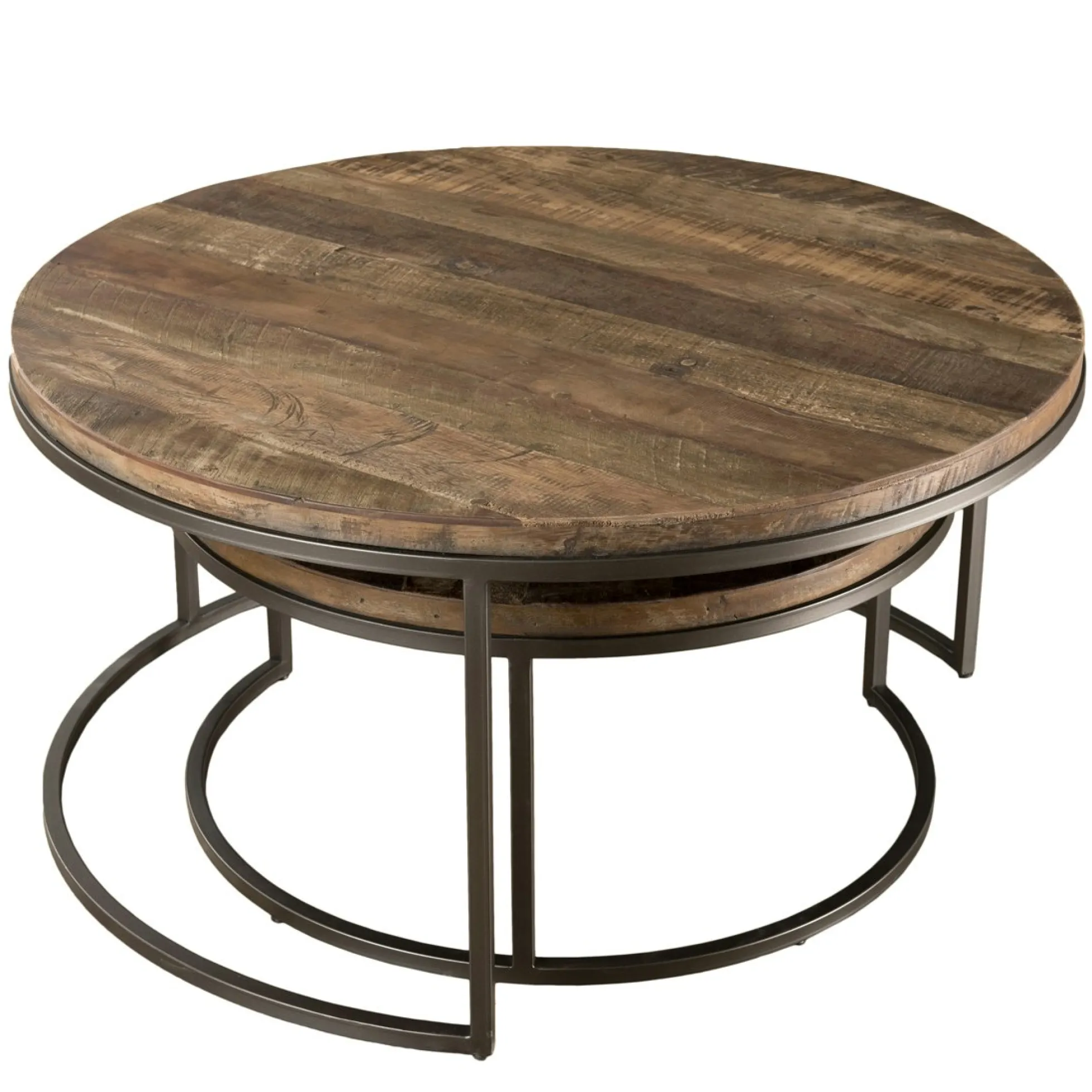 Table gigogne ronde teck recyclé (2 pièces) SWING