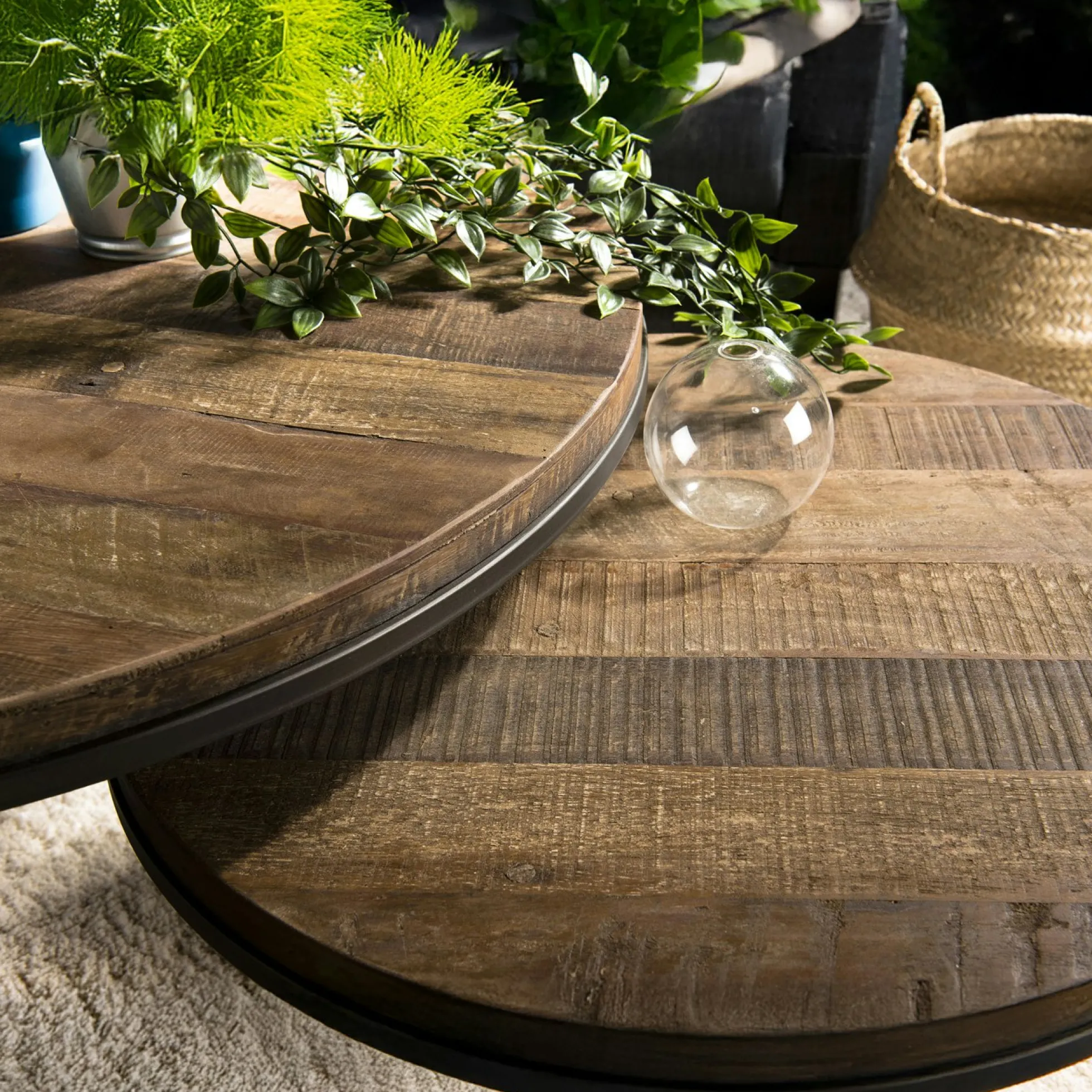 Table gigogne ronde teck recyclé (2 pièces) SWING