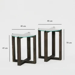Table gigogne ronde - verre et bois gris (lot de 2) ANZIO