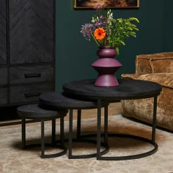 Table gigogne salon en bois noir (lot de 3) ALVERA