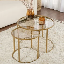 Table gigogne verre ambré - cadre doré (lot de 2) ⌀60 cm TULUM