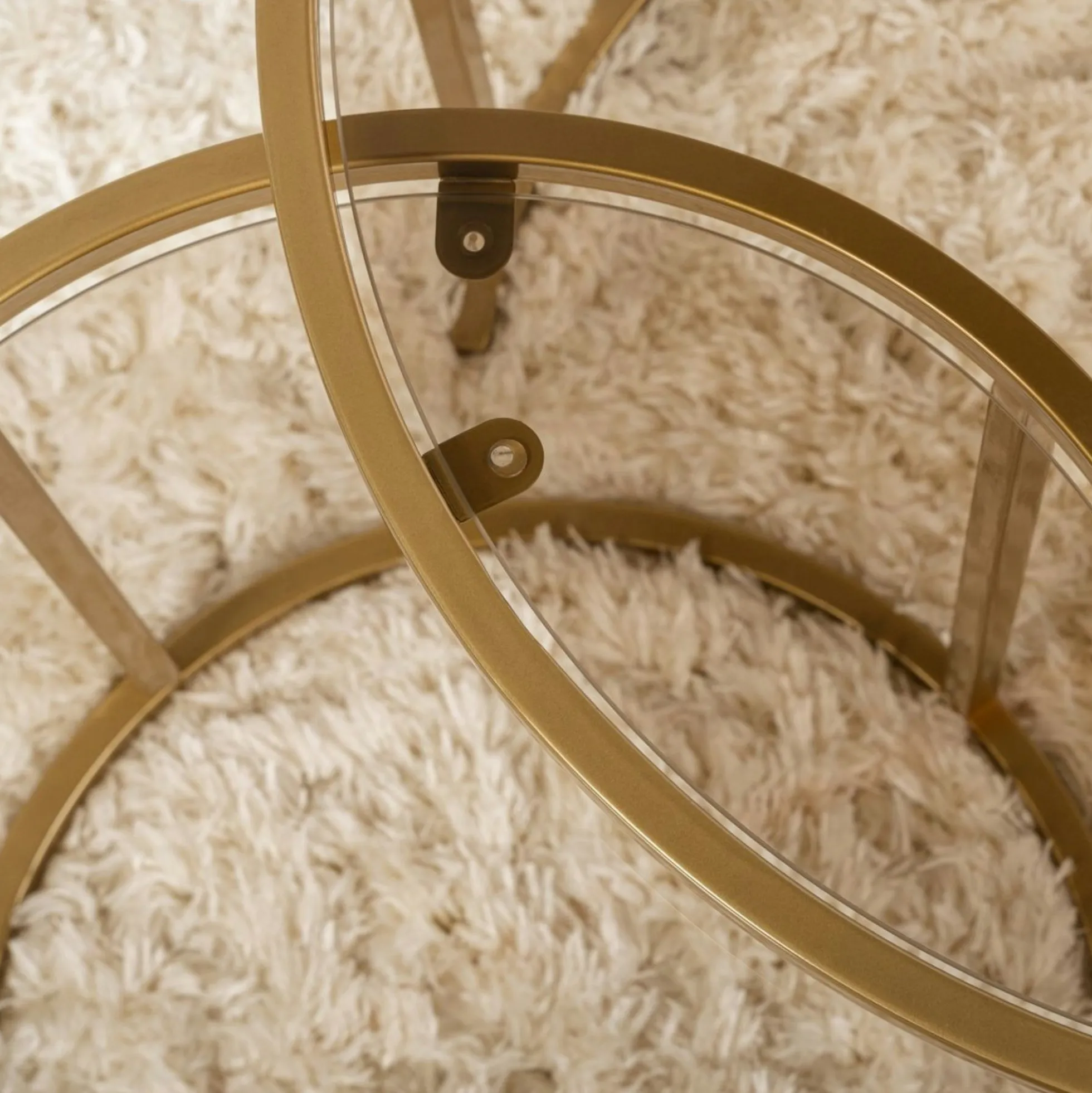 Table gigogne verre ambré - cadre doré (lot de 2) ⌀60 cm TULUM