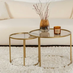 Table gigogne verre ambré - cadre doré (lot de 2) ⌀60 cm TULUM