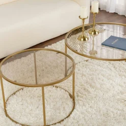 Table gigogne verre ambré - cadre doré (lot de 2) ⌀80 cm TULUM