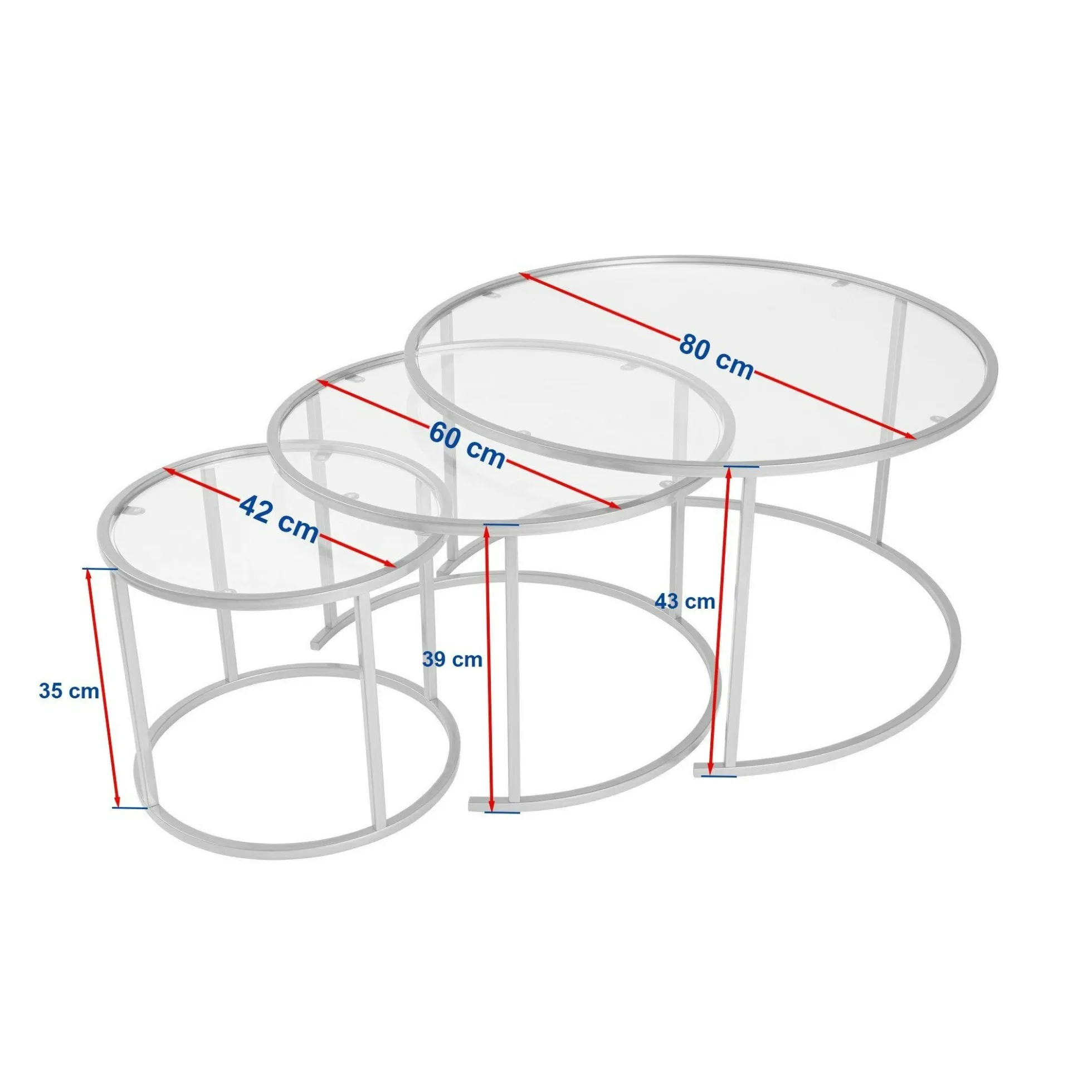 Table gigogne verre fumé - cadre noir (lot de 3) ⌀80 cm TULUM