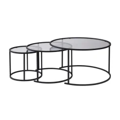 Table gigogne verre fumé - cadre noir (lot de 3) ⌀80 cm TULUM