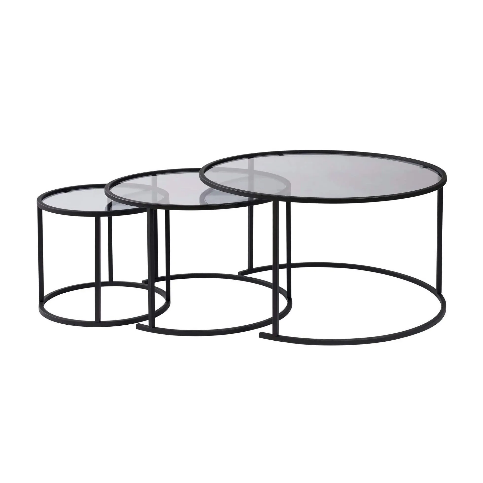 Table gigogne verre fumé - cadre noir (lot de 3) ⌀80 cm TULUM