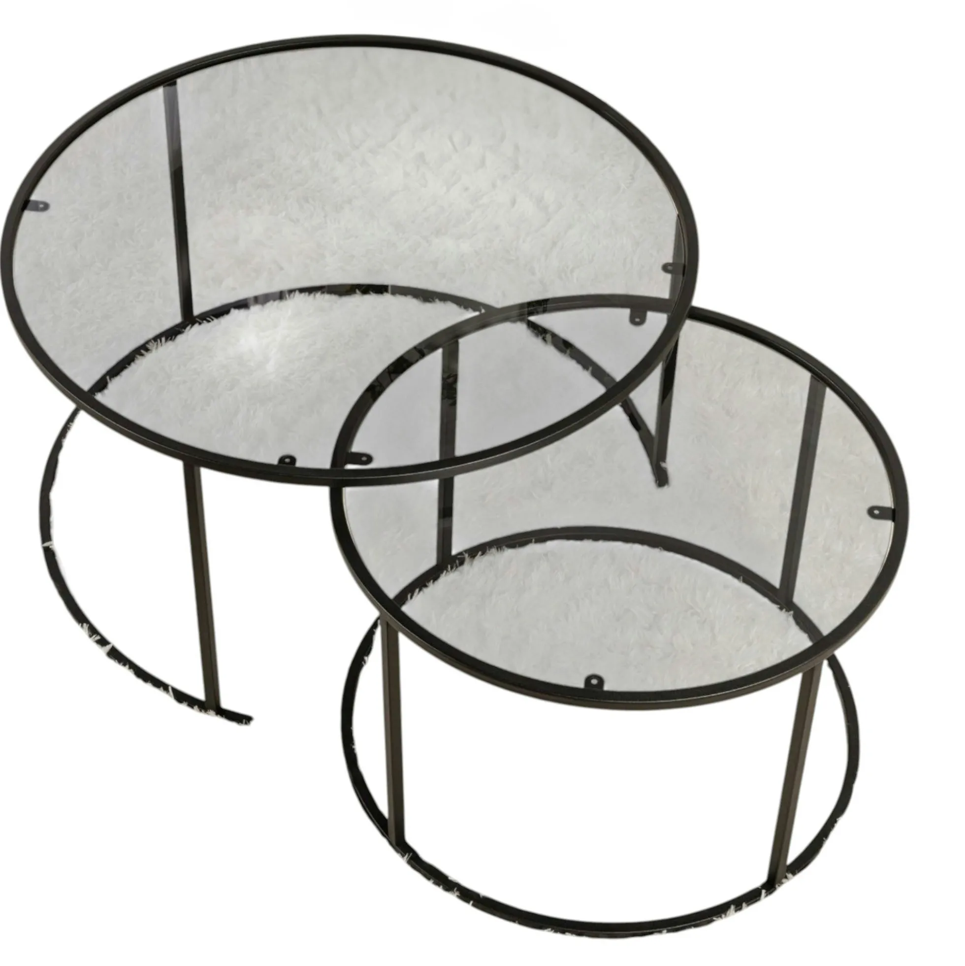 Table gigogne verre fumé - cadre noir (lot de 2) ⌀80 cm TULUM