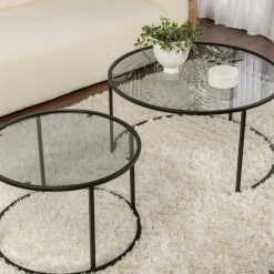 Table gigogne verre fumé - cadre noir (lot de 2) ⌀80 cm TULUM