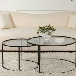 Table gigogne verre fumé - cadre noir (lot de 2) ⌀80 cm TULUM
