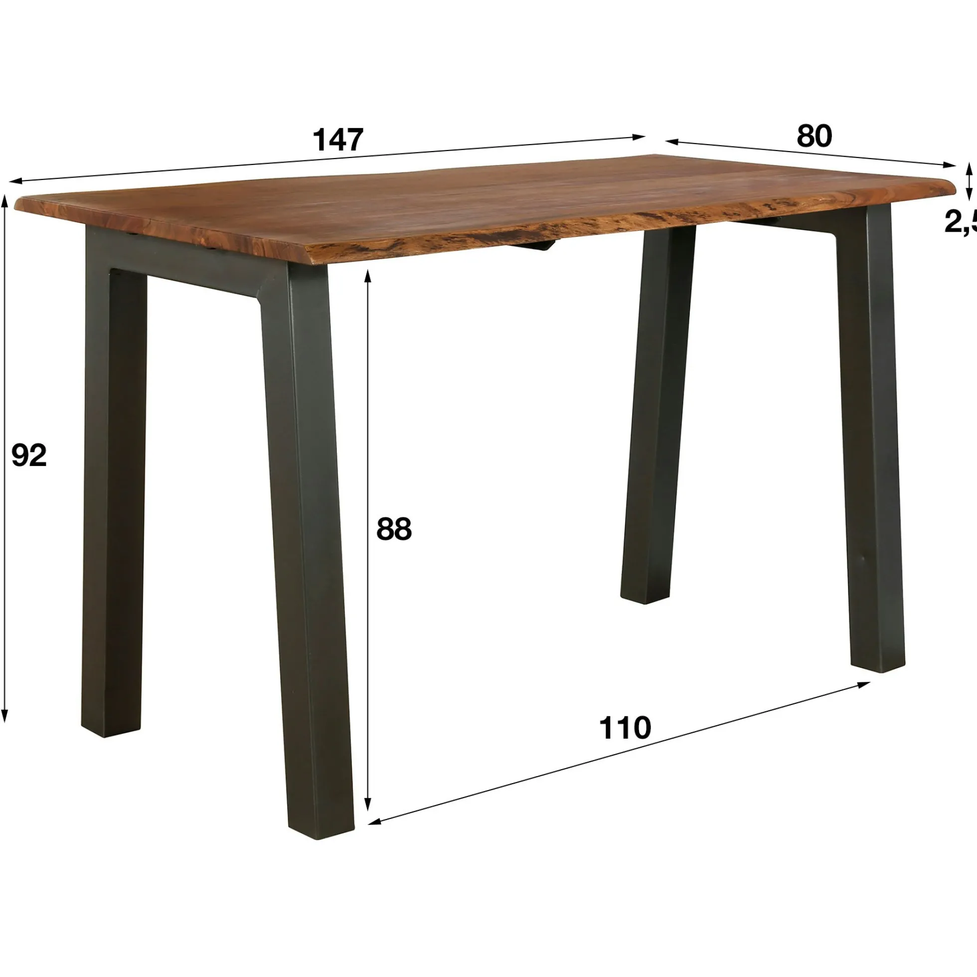 Table haute bois d'acacia métal 147 MELBOURNE