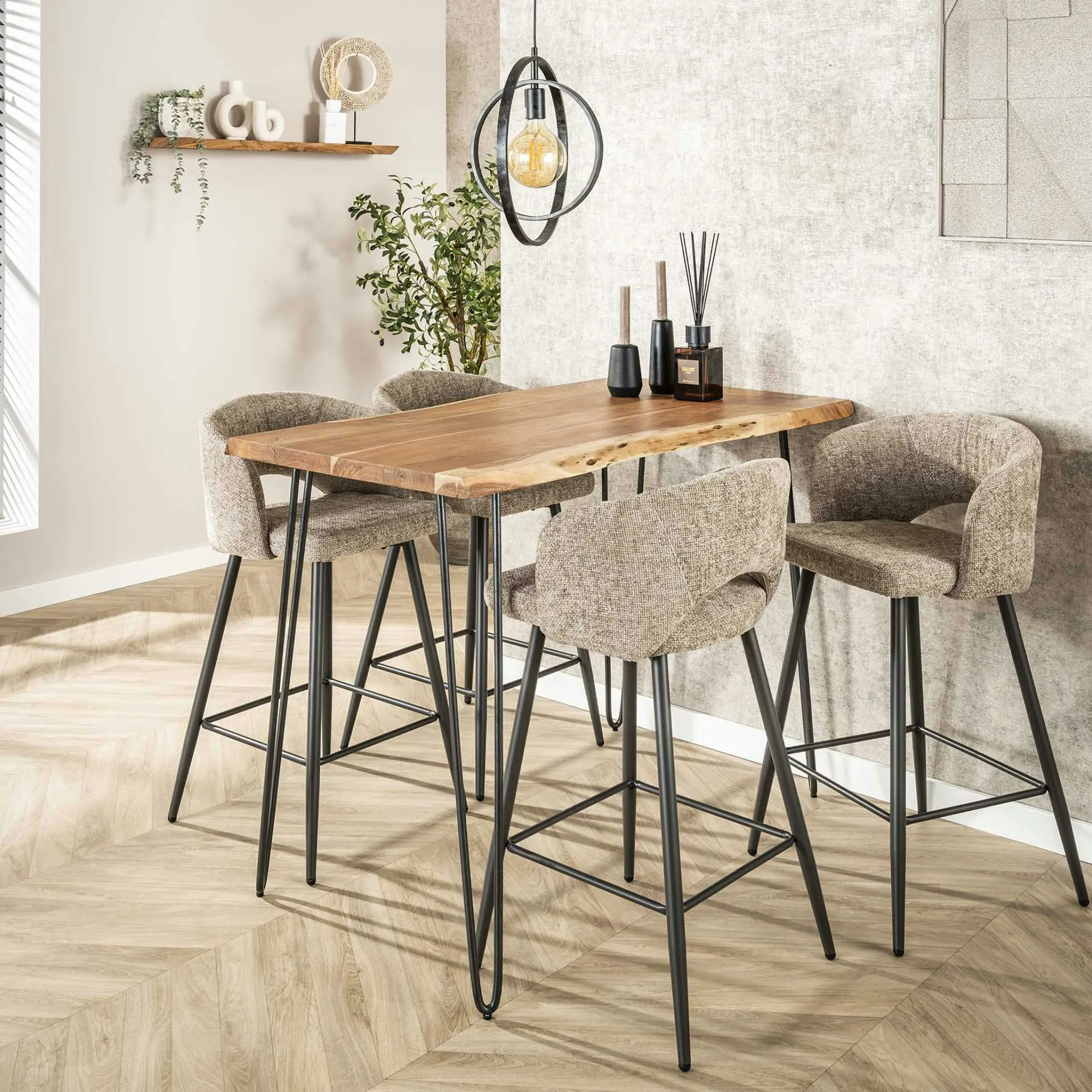 Table haute en bois massif bordure naturelle 130 cm MELBOURNE