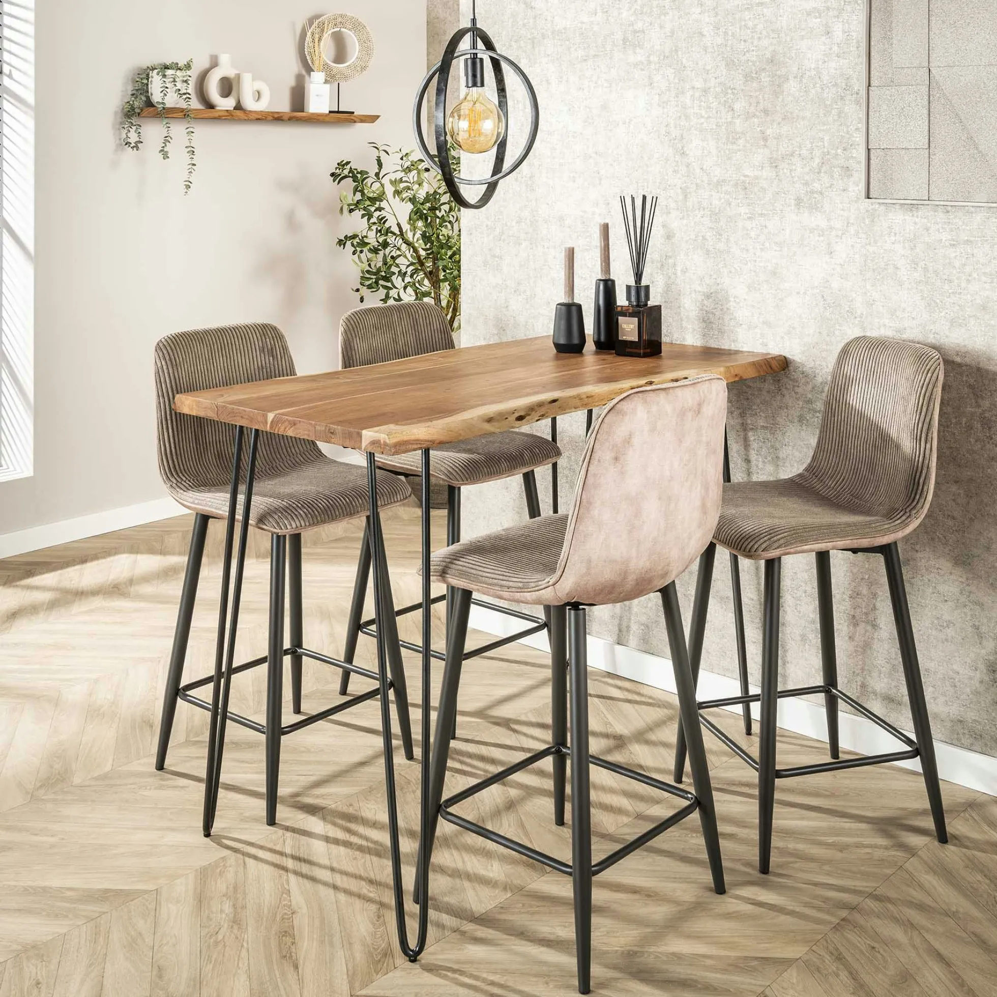 Table haute en bois massif bordure naturelle 130 cm MELBOURNE