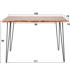 Table haute en bois massif bordure naturelle 130 cm MELBOURNE